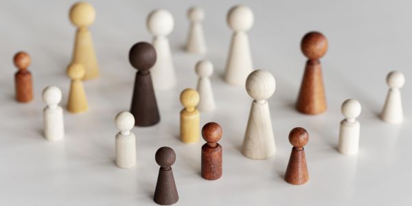 diverse group of wooden peg people