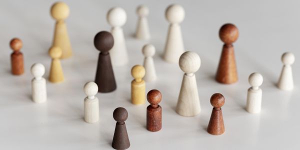 diverse group of wooden peg people